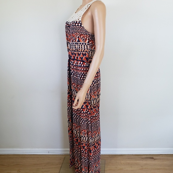 Lucky Brand Crocheted Maxi Dress S Boho Hippie Festival Tassels Beachy Resort - Picture 4 of 7